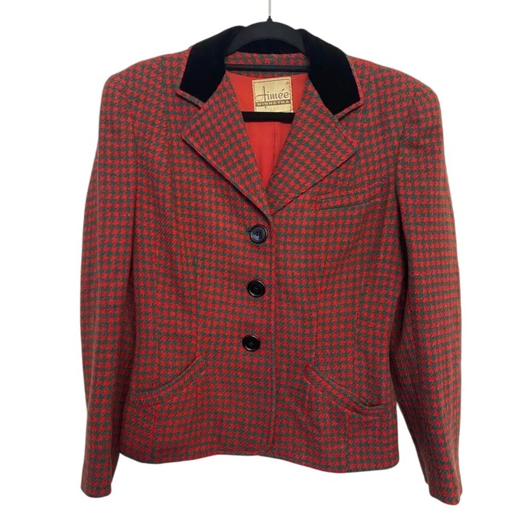Vintage Aimee Winnetka Blazer Red Black Houndstooth Size‎ S/M